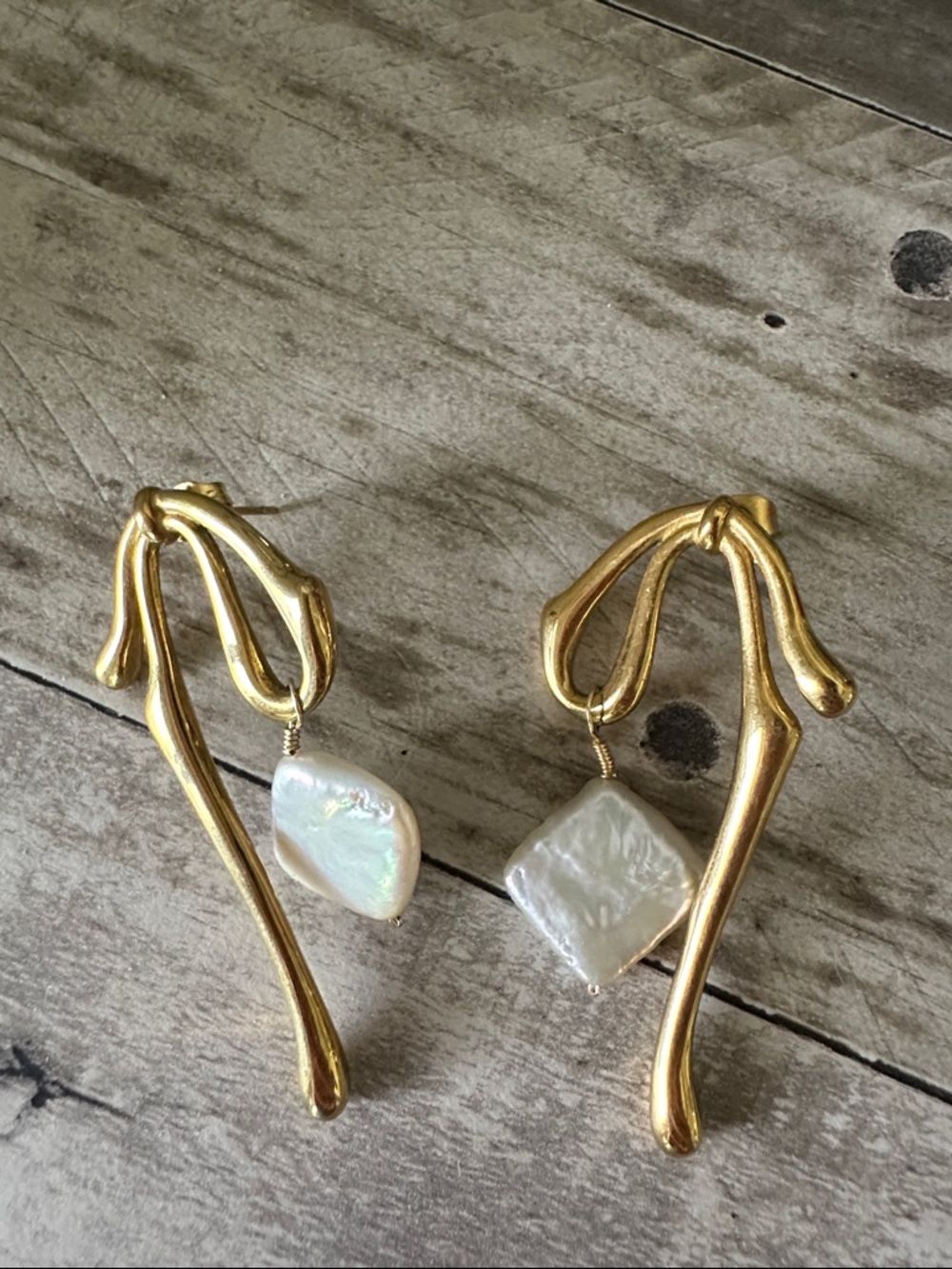 Gold-Tone Pearl Drop Sculptural Earrings - Women Jewelry